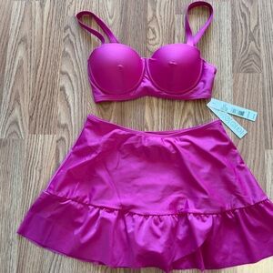 NWT Tahari Two-Piece Swim Set - Ruffle Skirt & Underwire Top in Orchid Size Med
